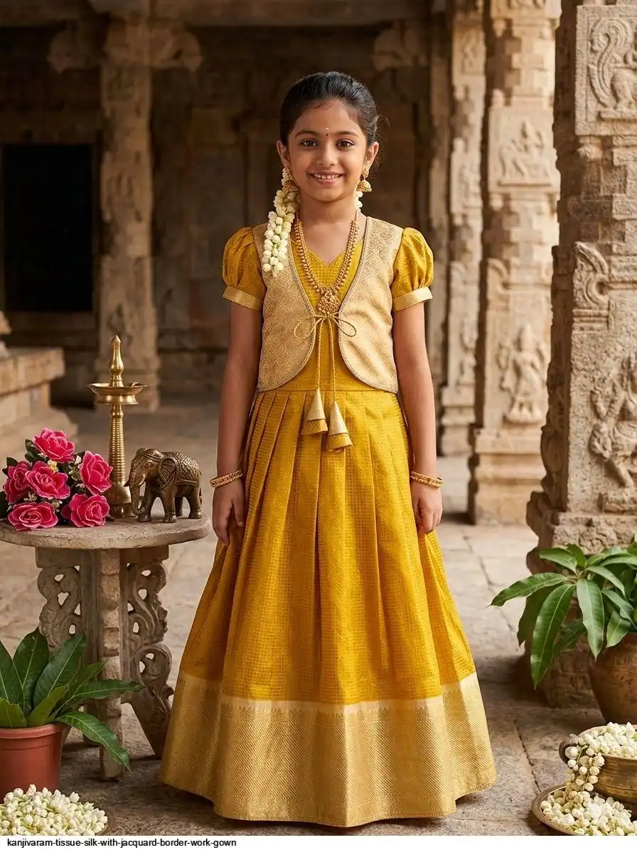 KANJIVARAM TISSUE SILK WITH JACQUARD BORDER WORK GOWN A