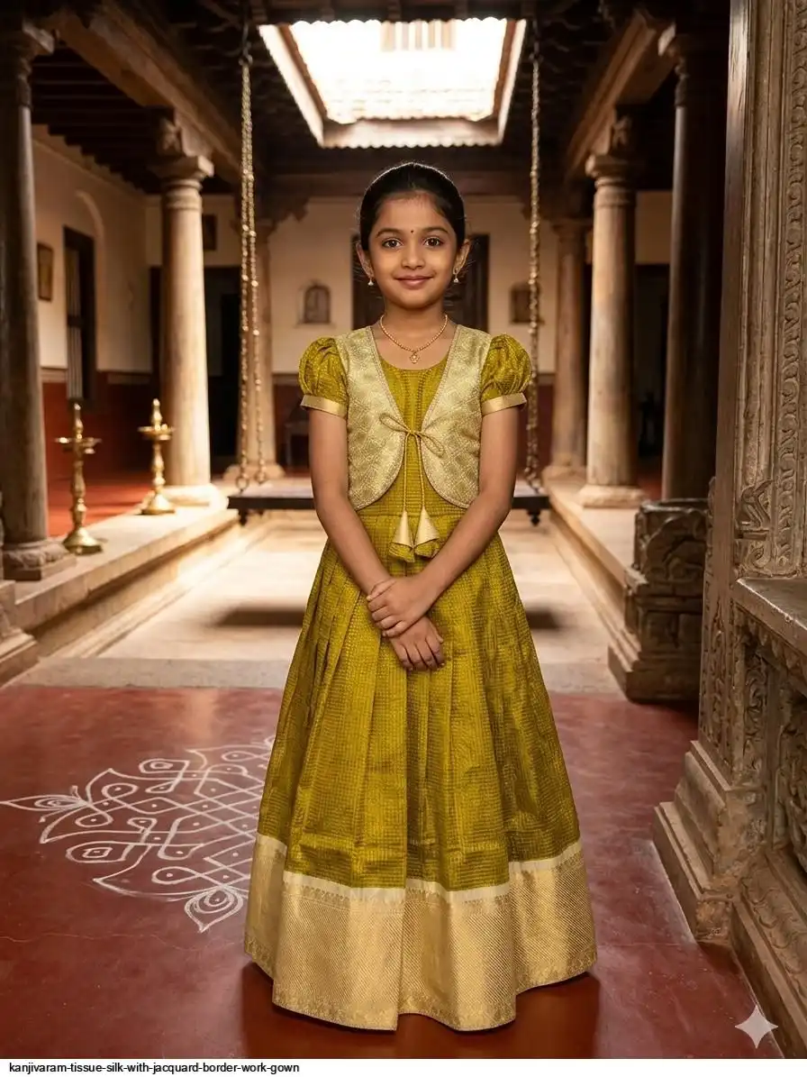 KANJIVARAM TISSUE SILK WITH JACQUARD BORDER WORK GOWN B