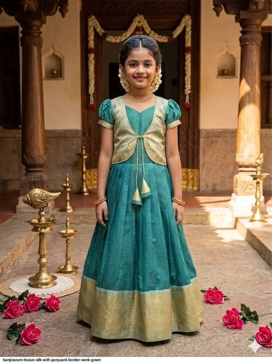 KANJIVARAM TISSUE SILK WITH JACQUARD BORDER WORK GOWN C