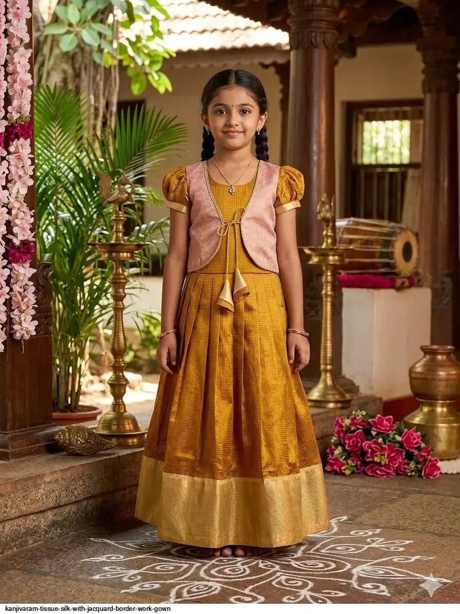 KANJIVARAM TISSUE SILK WITH JACQUARD BORDER WORK GOWN E