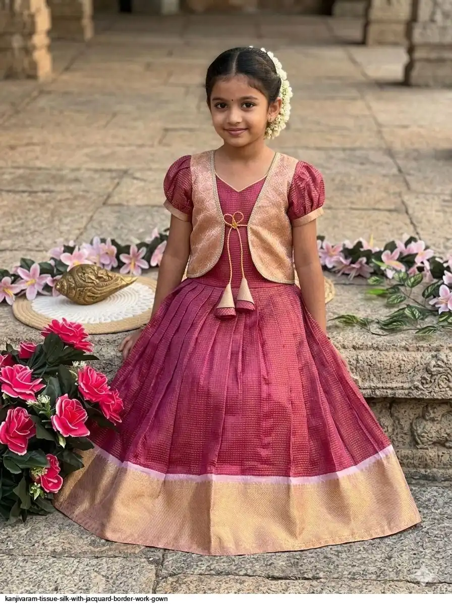 KANJIVARAM TISSUE SILK WITH JACQUARD BORDER WORK GOWN D