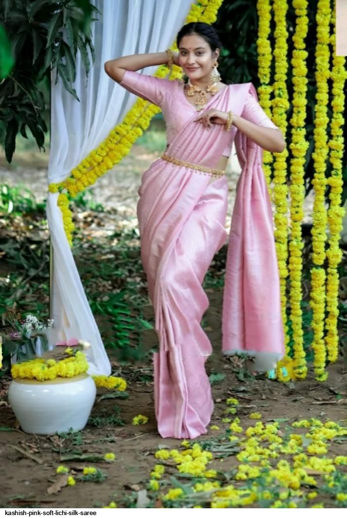 KASHISH PINK SOFT LICHI SILK SAREE