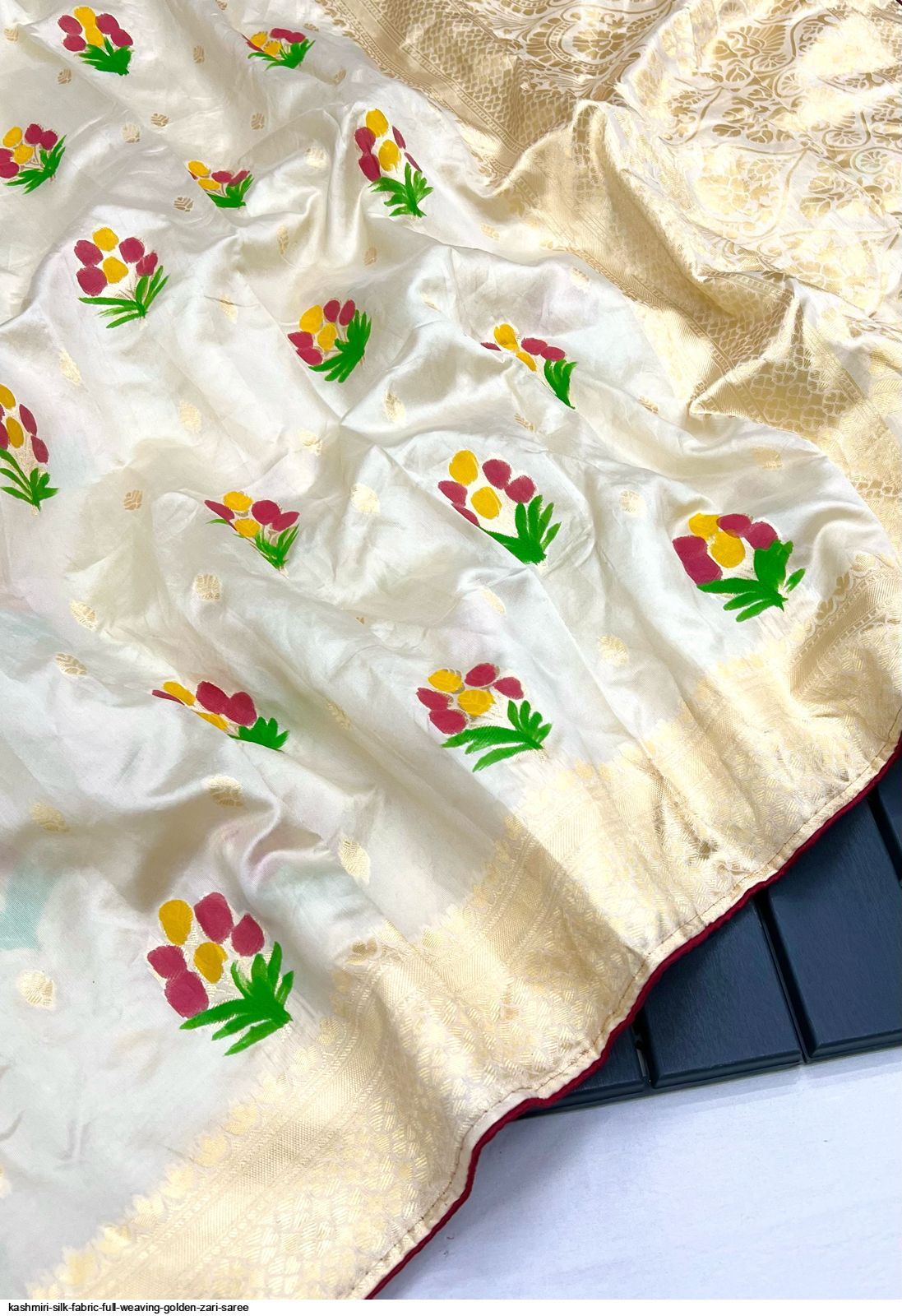 Kashmiri Silk Fabric Full Weaving Golden Zari SAREE