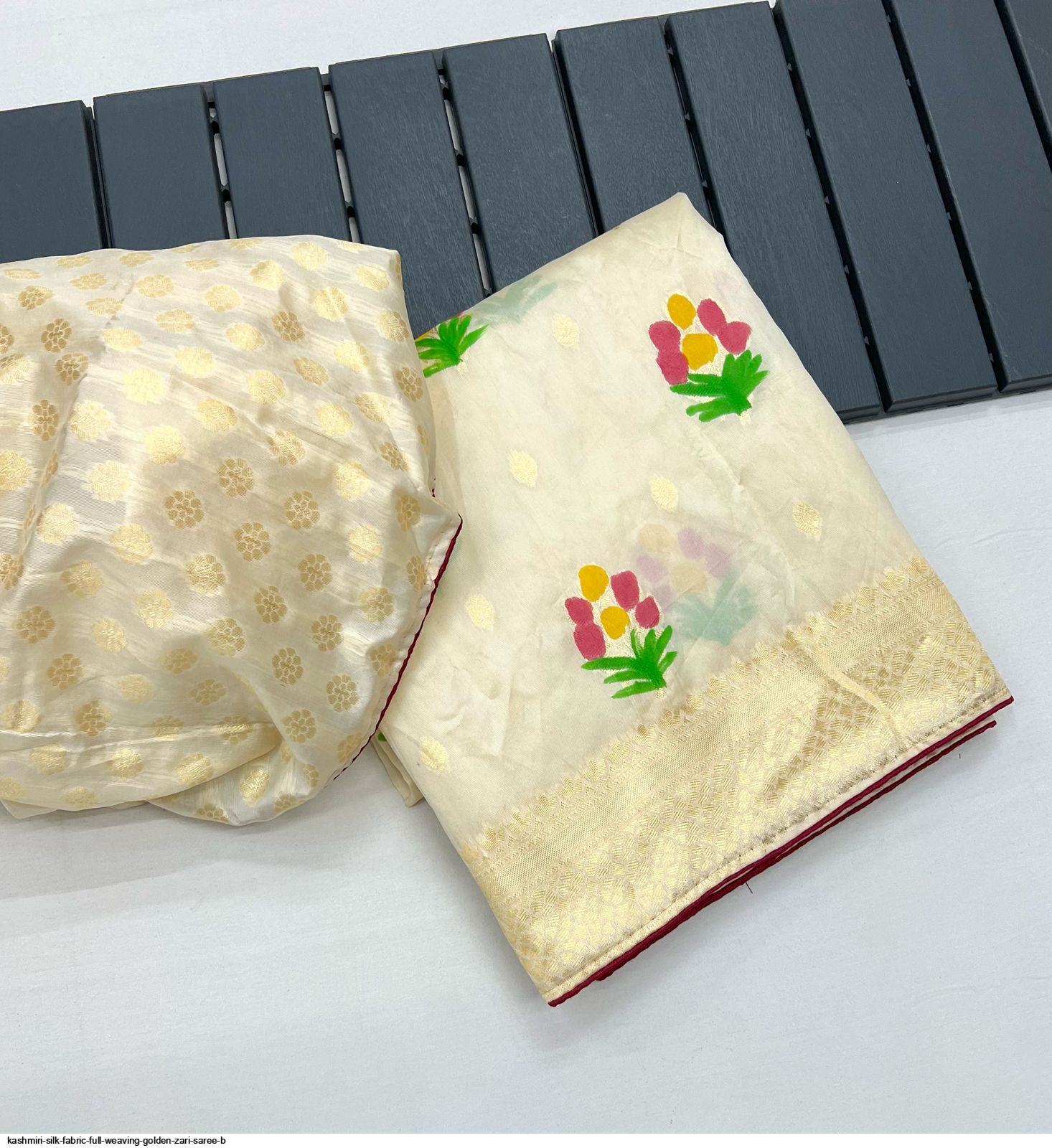 Kashmiri Silk Fabric Full Weaving Golden Zari SAREE B