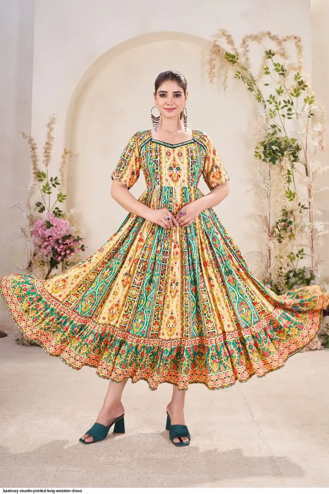 KASTOORY MUSLIN PRINTED LONG WESTERN DRESS