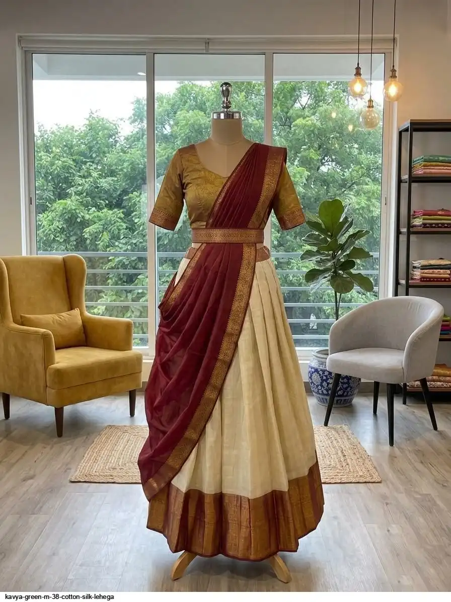 KAVYA GREEN M 38 COTTON SILK LEHEGA 2