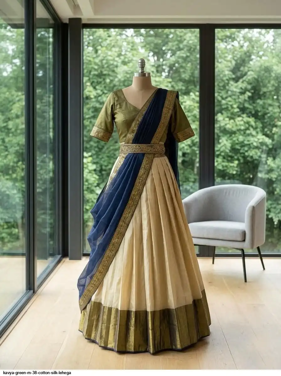 KAVYA GREEN M 38 COTTON SILK LEHEGA 3
