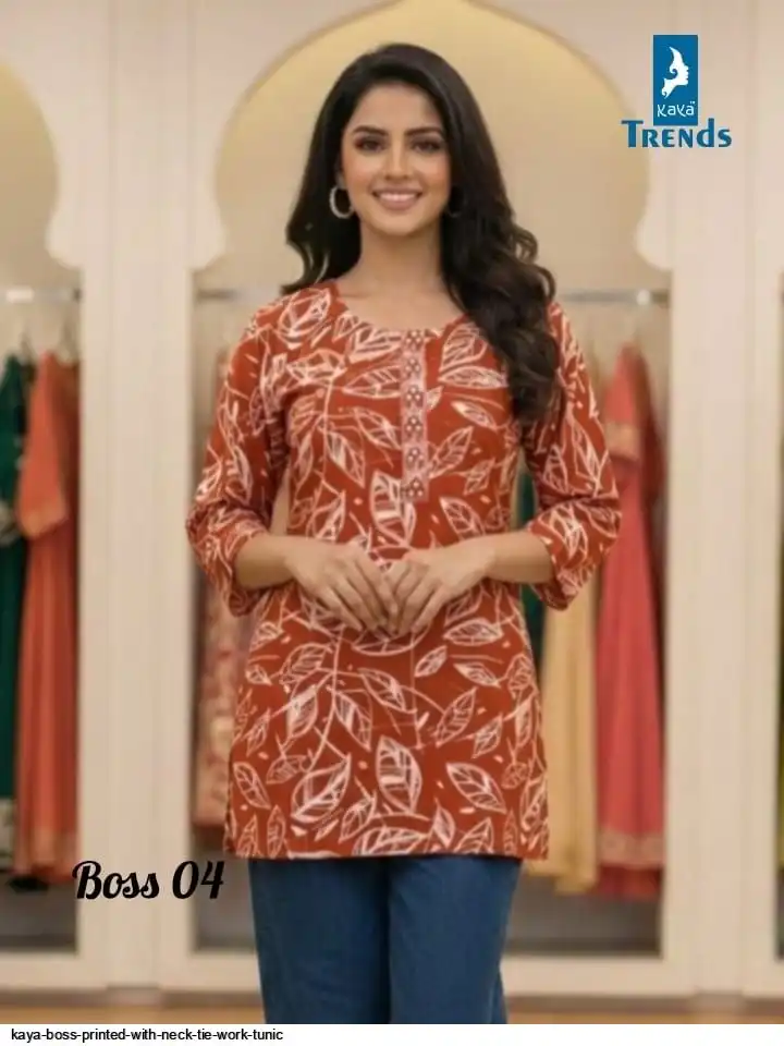 KAYA BOSS PRINTED WITH NECK TIE WORK TUNIC 04