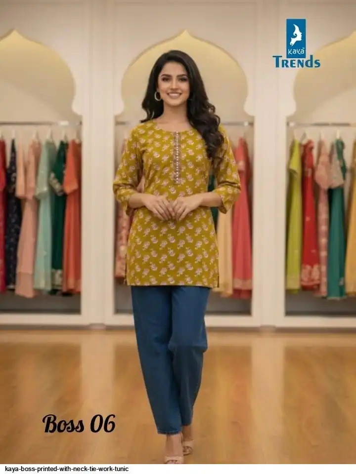 KAYA BOSS PRINTED WITH NECK TIE WORK TUNIC 06