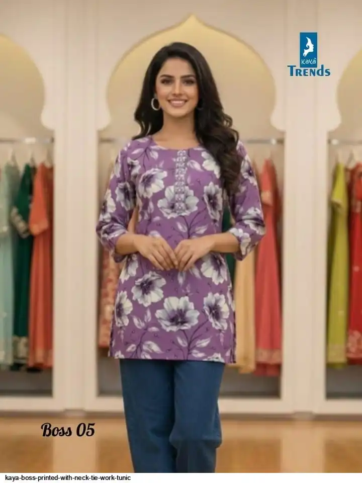 KAYA BOSS PRINTED WITH NECK TIE WORK TUNIC 05
