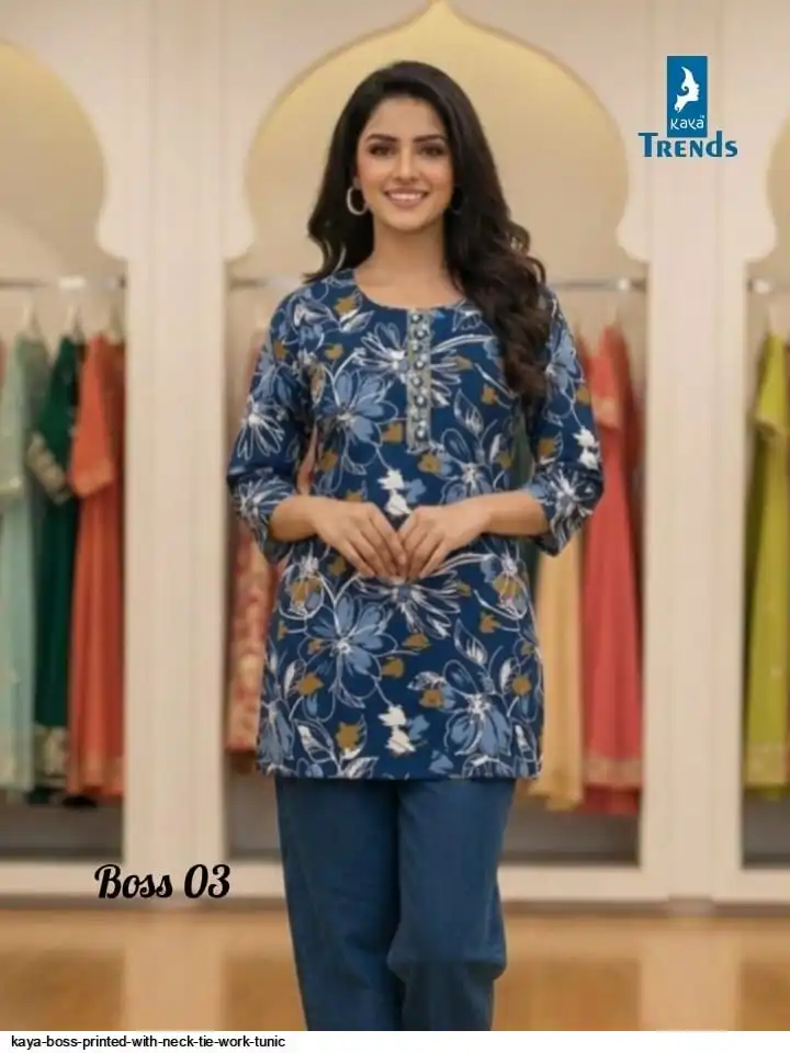 KAYA BOSS PRINTED WITH NECK TIE WORK TUNIC 03