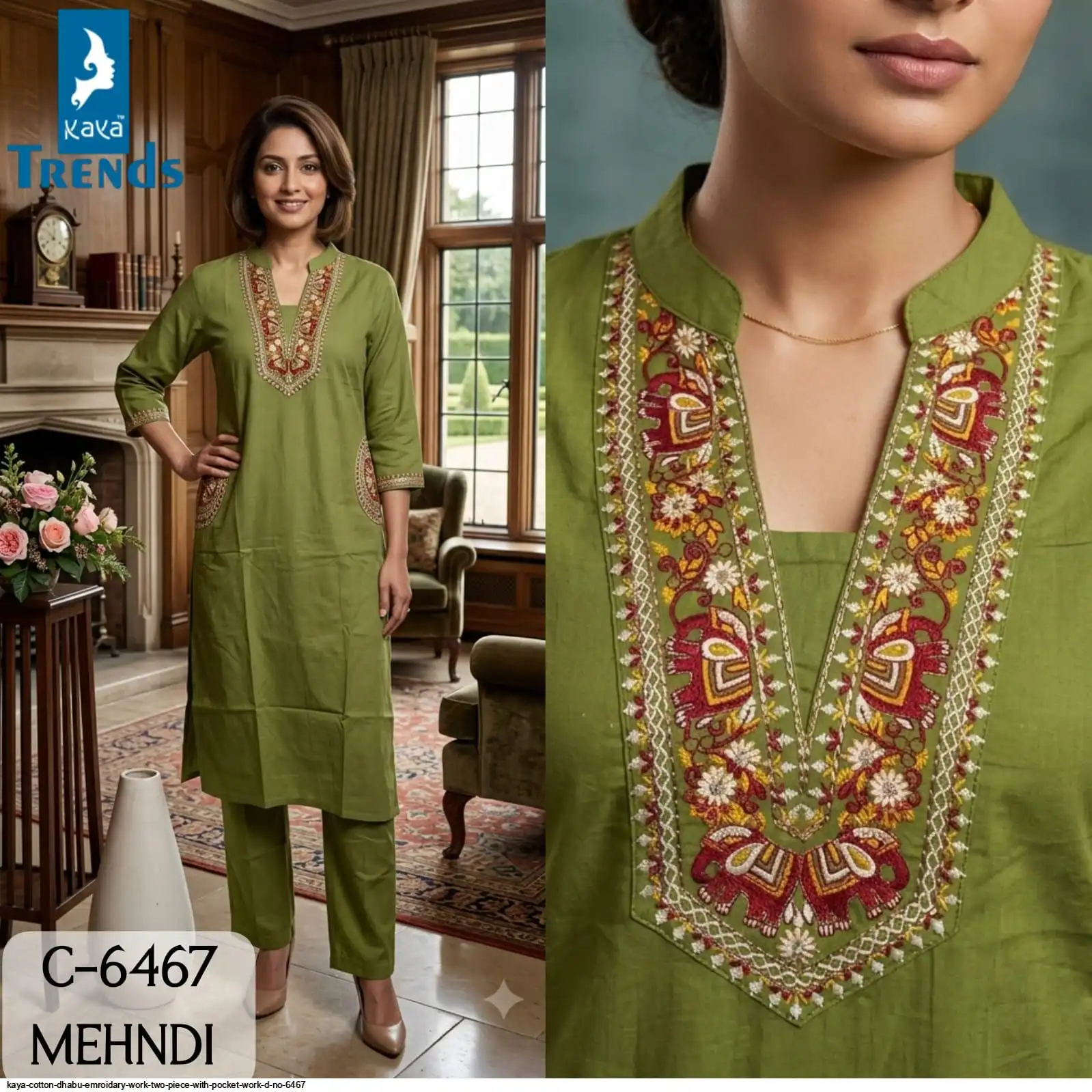 KAYA COTTON DHABU EMROIDARY WORK TWO PIECE WITH POCKET WORK D NO 6467 2