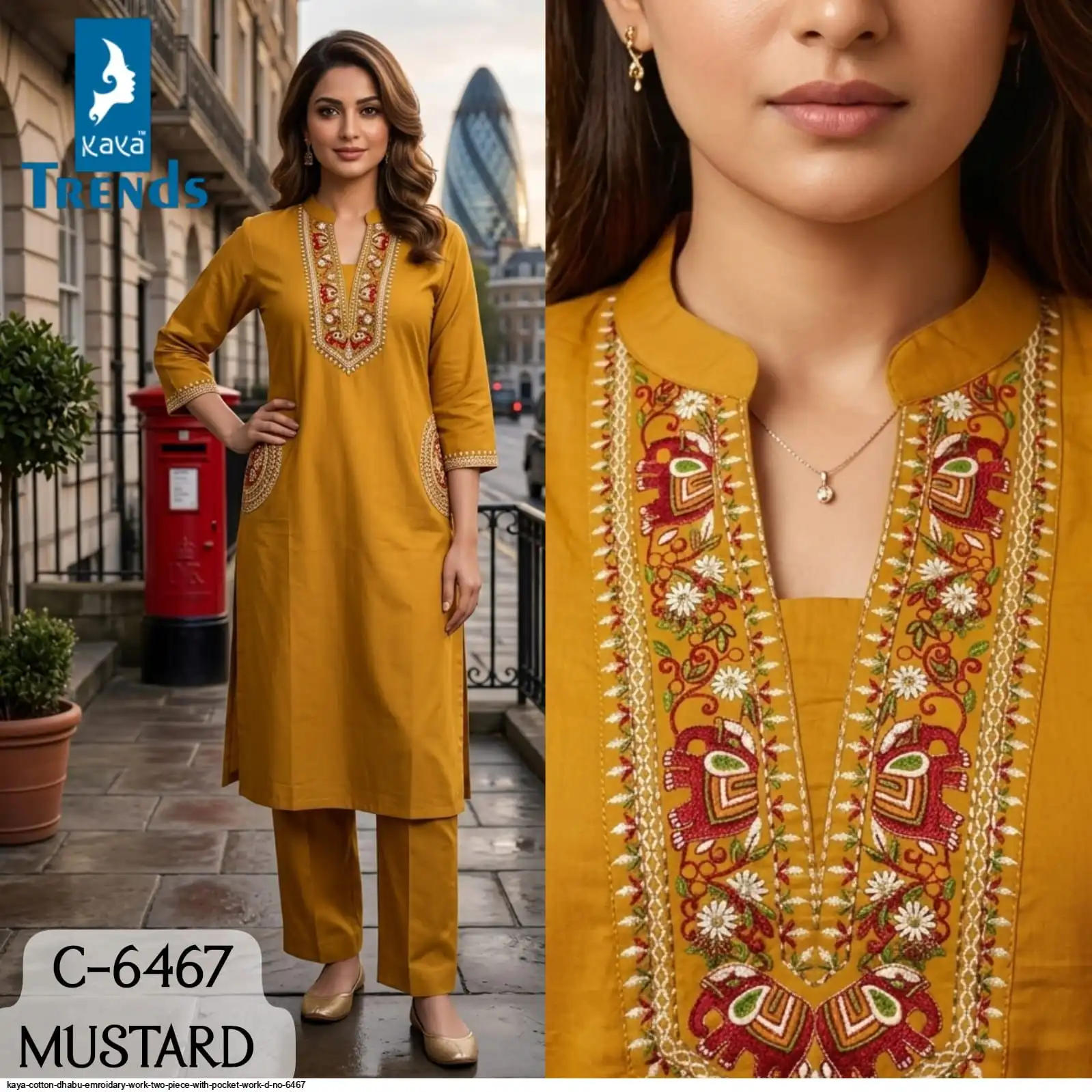 KAYA COTTON DHABU EMROIDARY WORK TWO PIECE WITH POCKET WORK D NO 6467 3