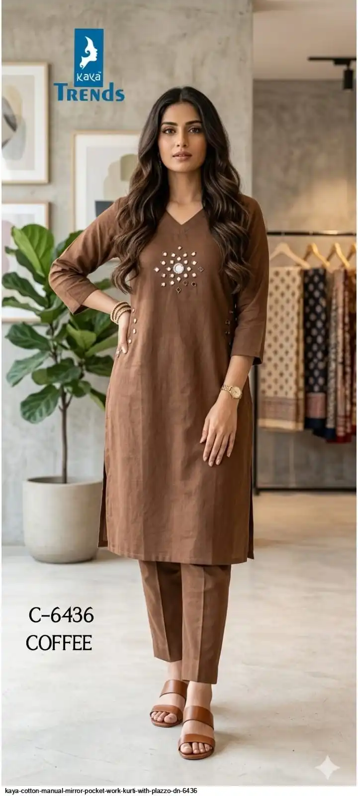 KAYA COTTON MANUAL MIRROR POCKET WORK KURTI WITH PLAZZO DN 6436 B