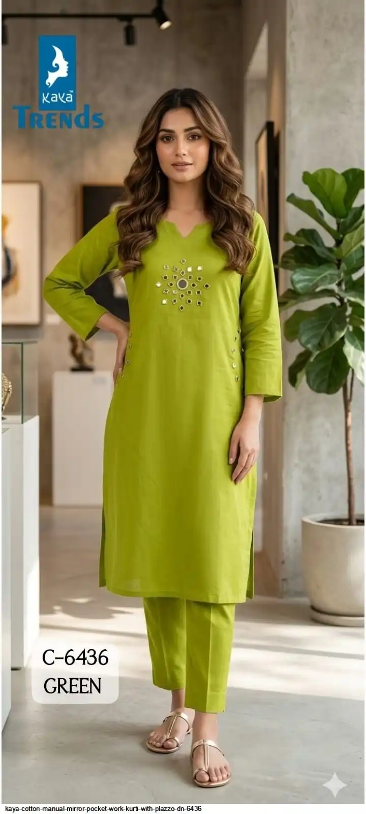 KAYA COTTON MANUAL MIRROR POCKET WORK KURTI WITH PLAZZO DN 6436 D