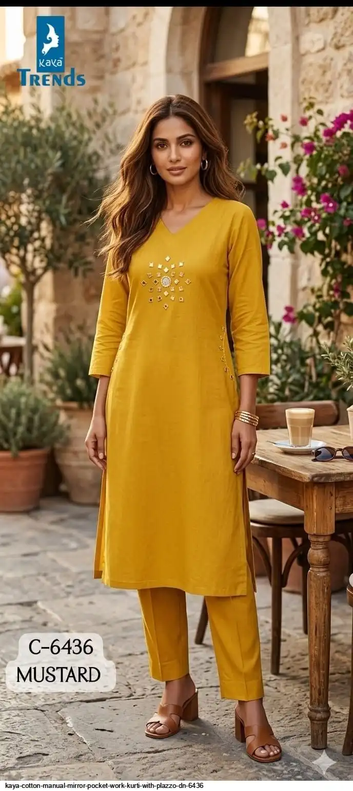 KAYA COTTON MANUAL MIRROR POCKET WORK KURTI WITH PLAZZO DN 6436 C