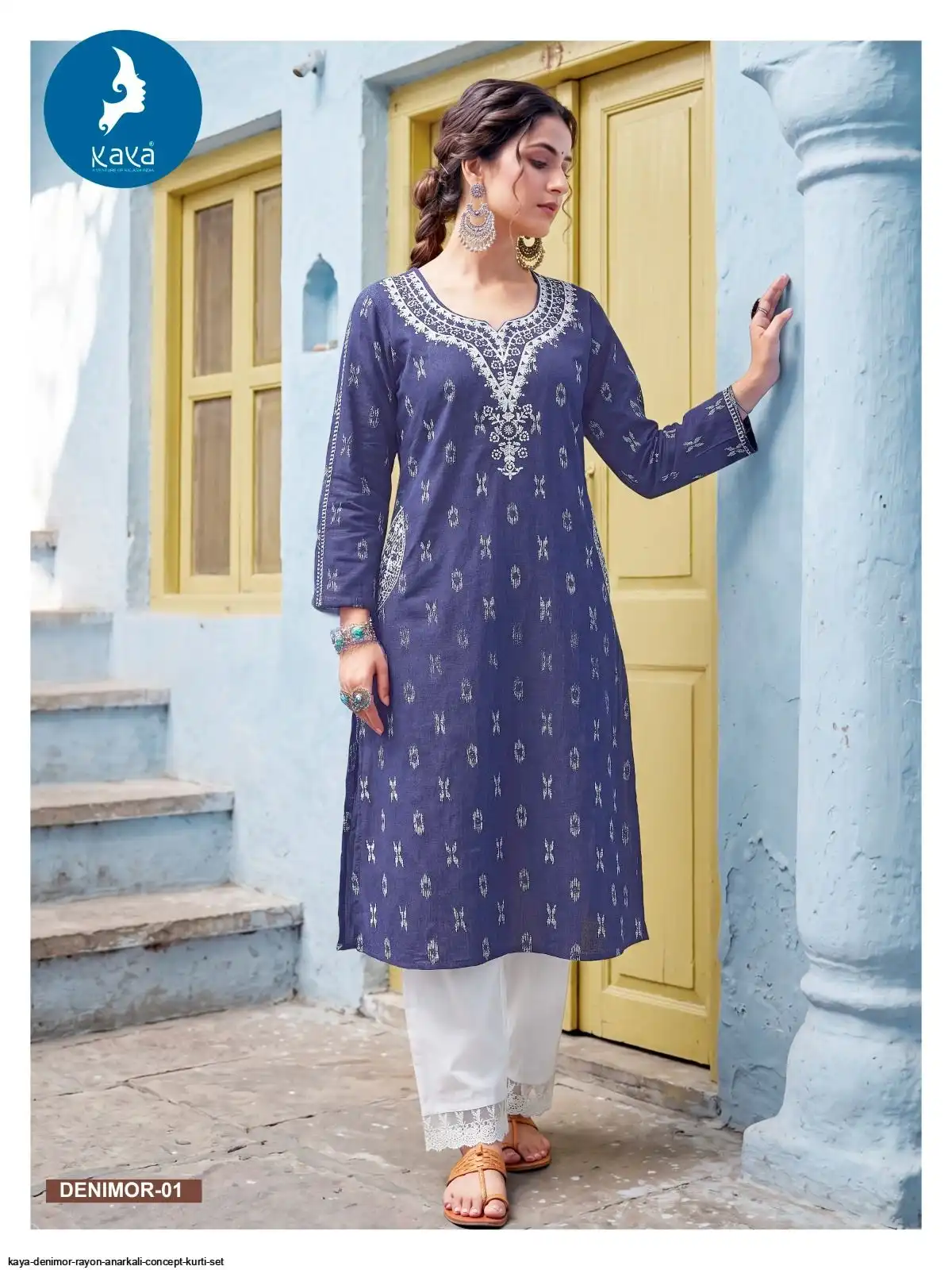 denim anarkali dress Denim Blue Embroidered Suit (Set of 2) Anarkali Dress 'N' Wears Boutique