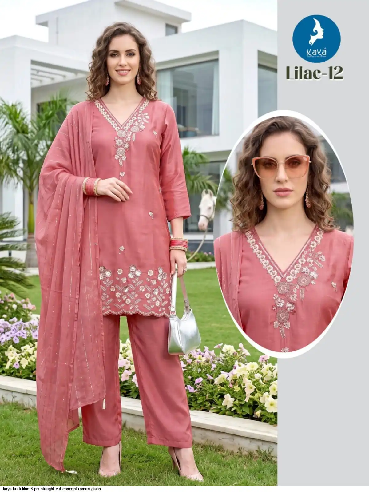 KAYA KURTI LILAC 3 PIS STRAIGHT CUT CONCEPT ROMAN GLASS 12