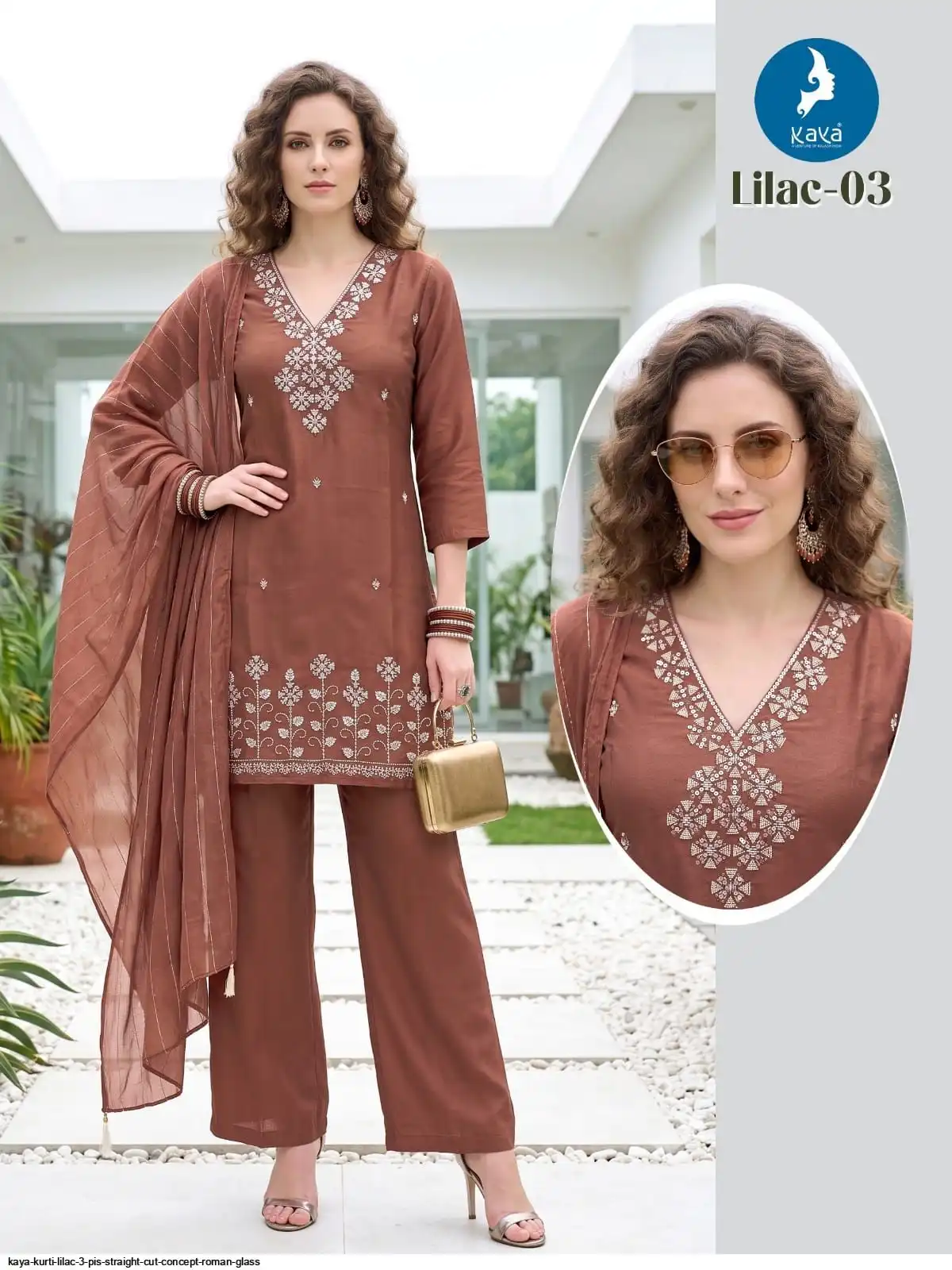 KAYA KURTI LILAC 3 PIS STRAIGHT CUT CONCEPT ROMAN GLASS 03