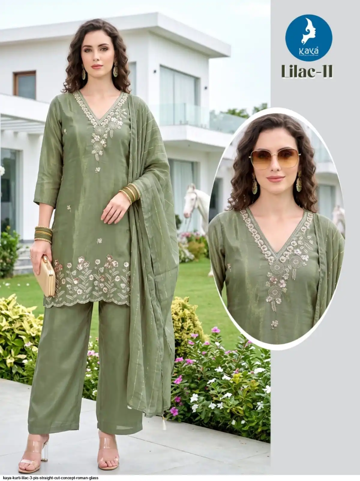KAYA KURTI LILAC 3 PIS STRAIGHT CUT CONCEPT ROMAN GLASS 11