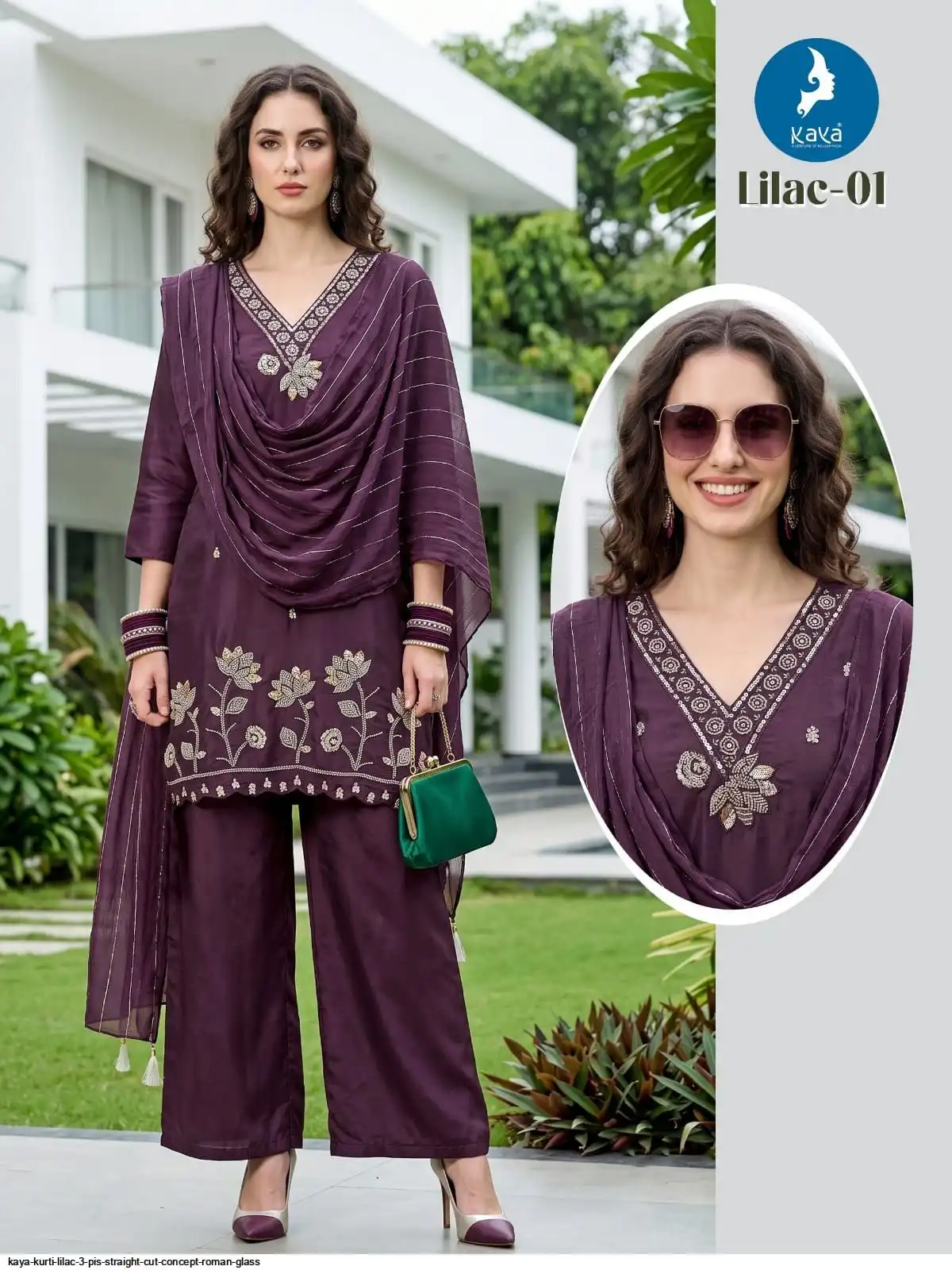 KAYA KURTI LILAC 3 PIS STRAIGHT CUT CONCEPT ROMAN GLASS 01