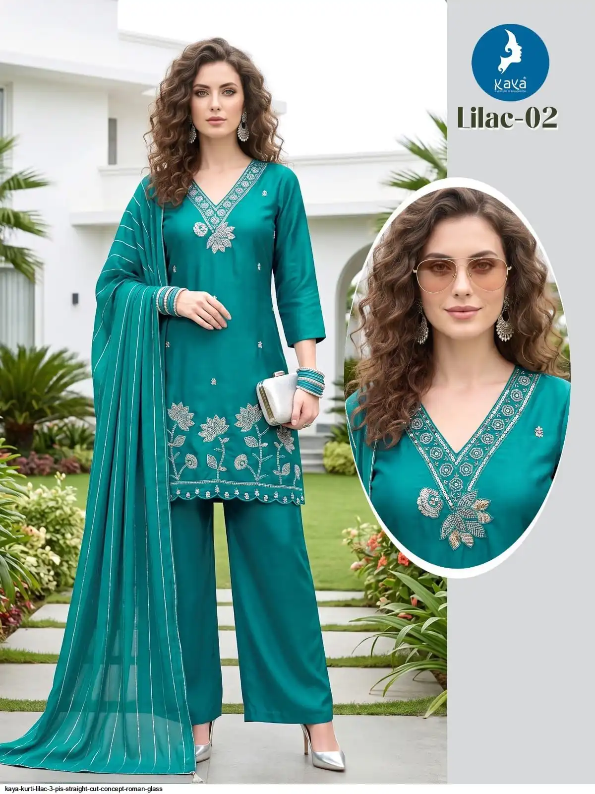 KAYA KURTI LILAC 3 PIS STRAIGHT CUT CONCEPT ROMAN GLASS 02