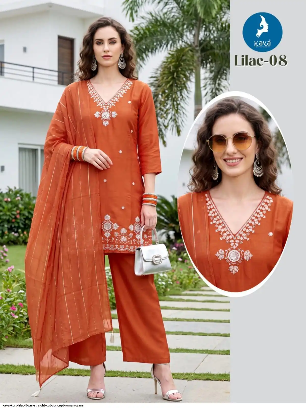 KAYA KURTI LILAC 3 PIS STRAIGHT CUT CONCEPT ROMAN GLASS 08