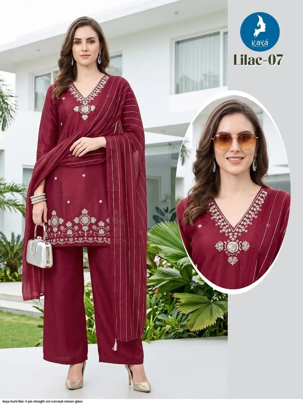 KAYA KURTI LILAC 3 PIS STRAIGHT CUT CONCEPT ROMAN GLASS 07