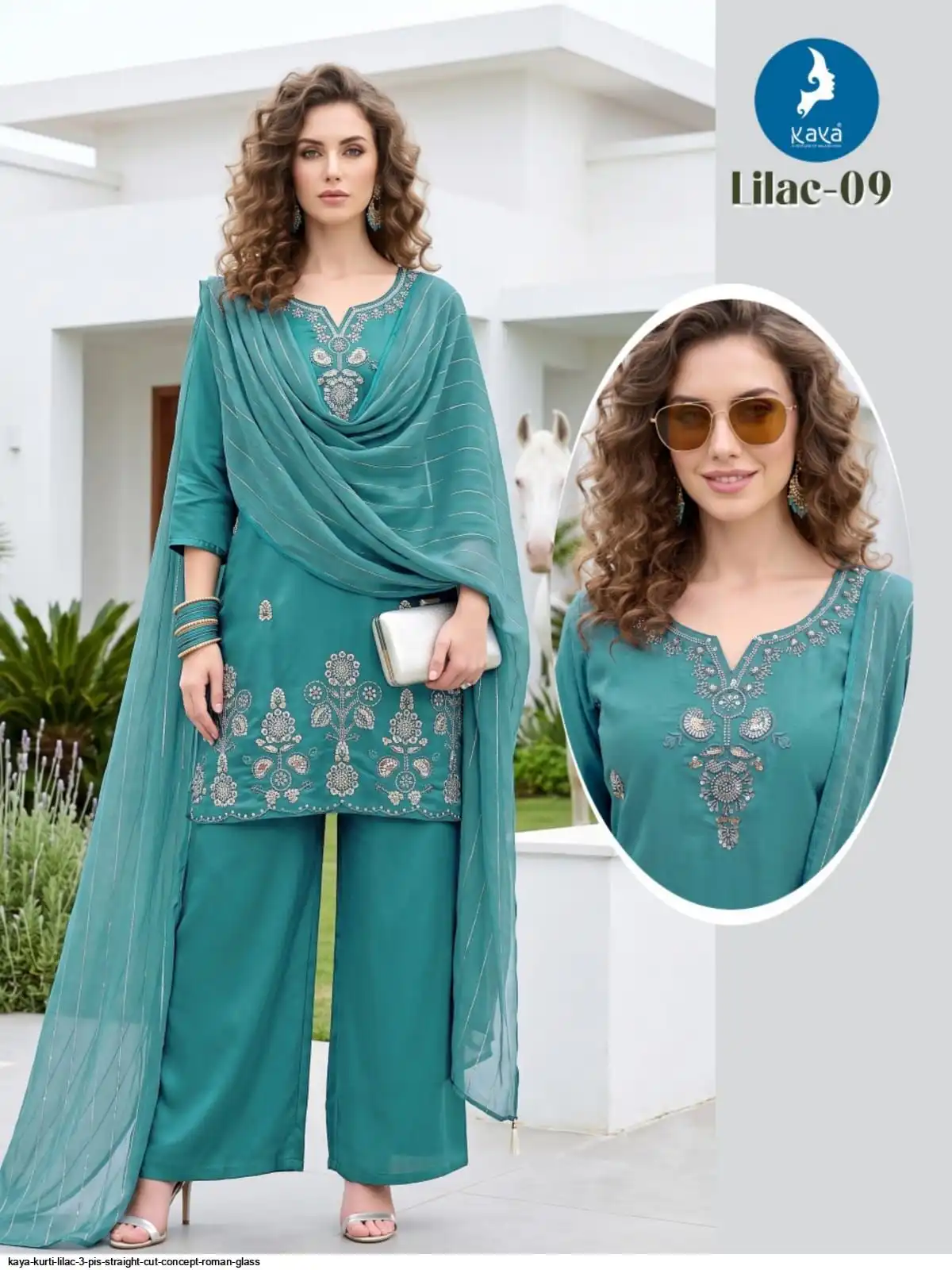 KAYA KURTI LILAC 3 PIS STRAIGHT CUT CONCEPT ROMAN GLASS 09