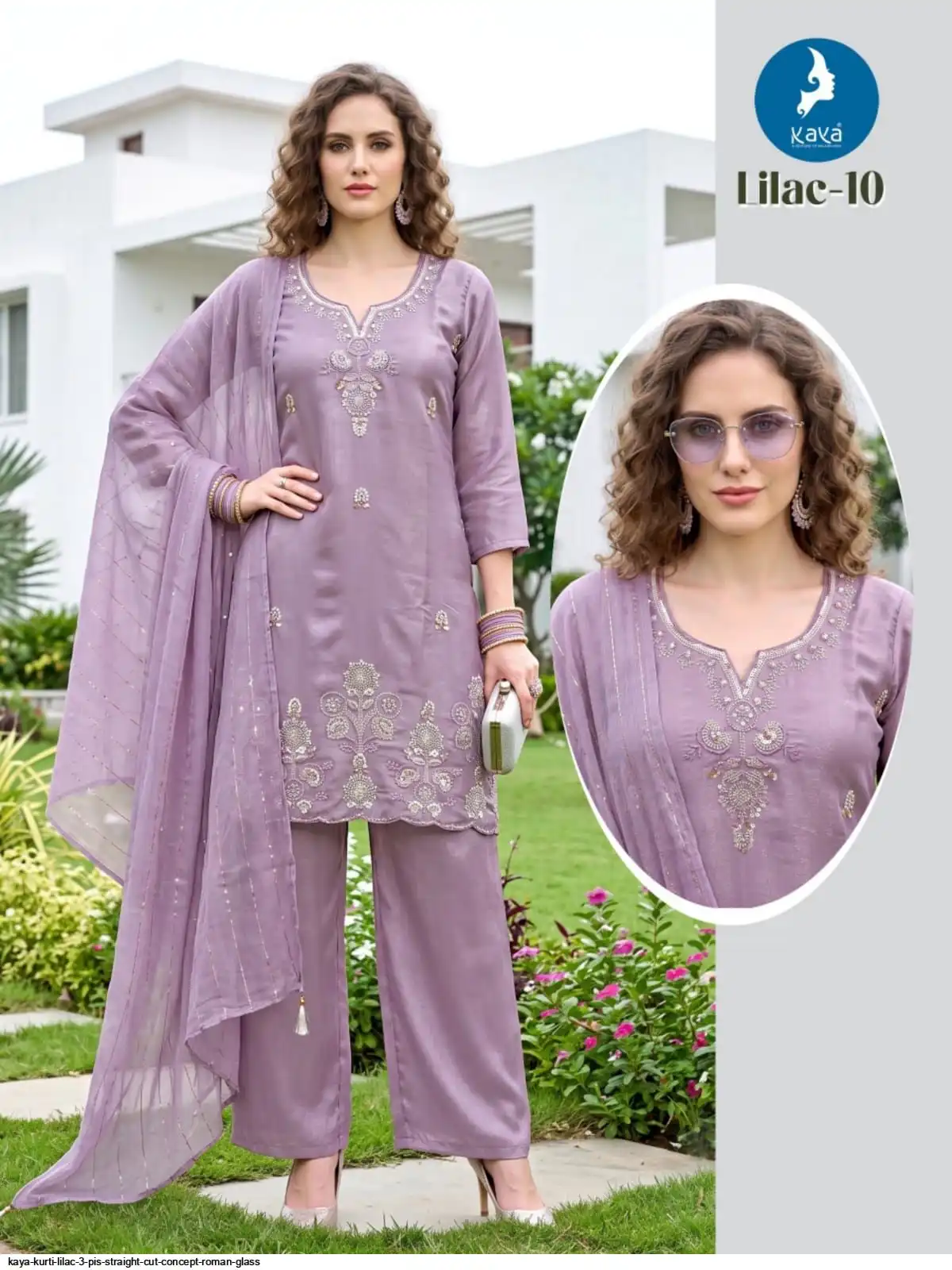 KAYA KURTI LILAC 3 PIS STRAIGHT CUT CONCEPT ROMAN GLASS 10
