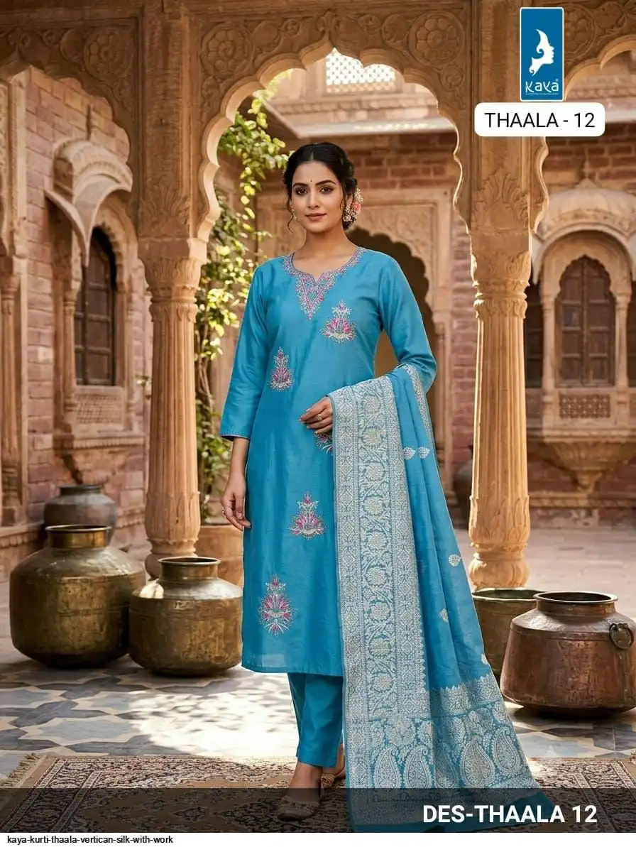 KAYA KURTI THAALA VERTICAN SILK WITH WORK 12
