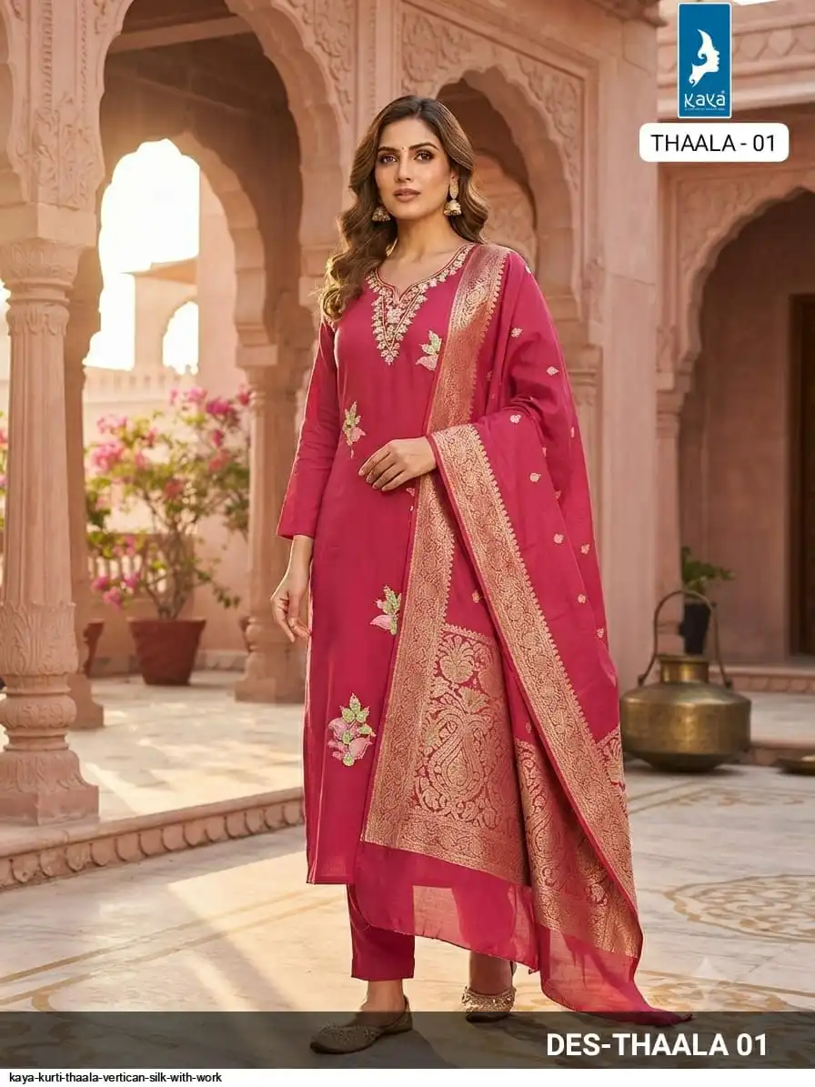KAYA KURTI THAALA VERTICAN SILK WITH WORK 01