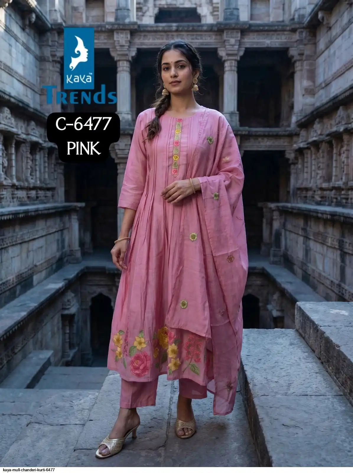 KAYA MULL CHANDERI KURTI 6477 D
