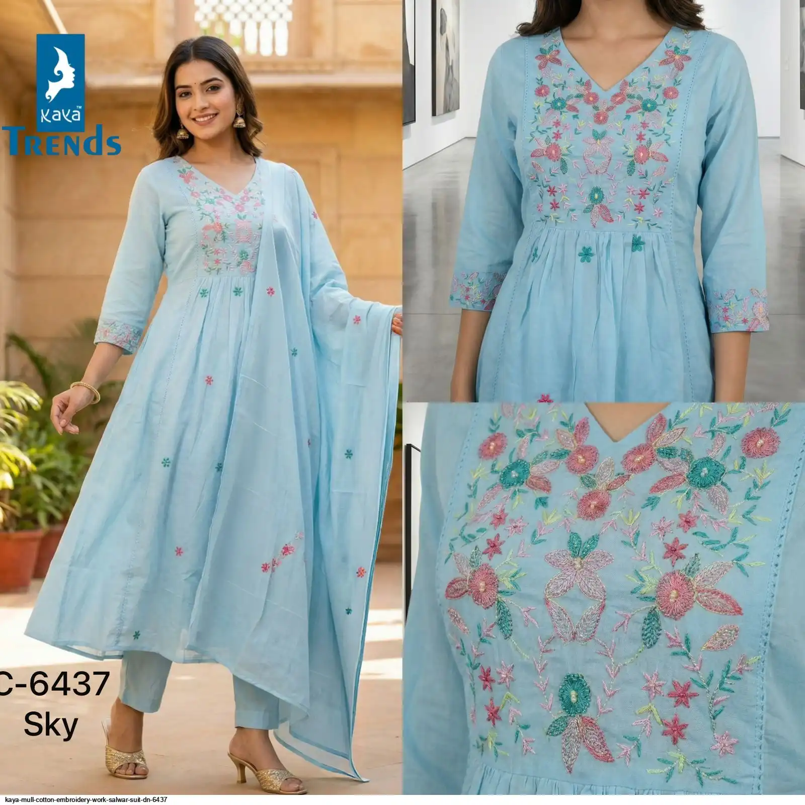 KAYA MULL COTTON EMBROIDERY WORK SALWAR SUIT DN 6437 C