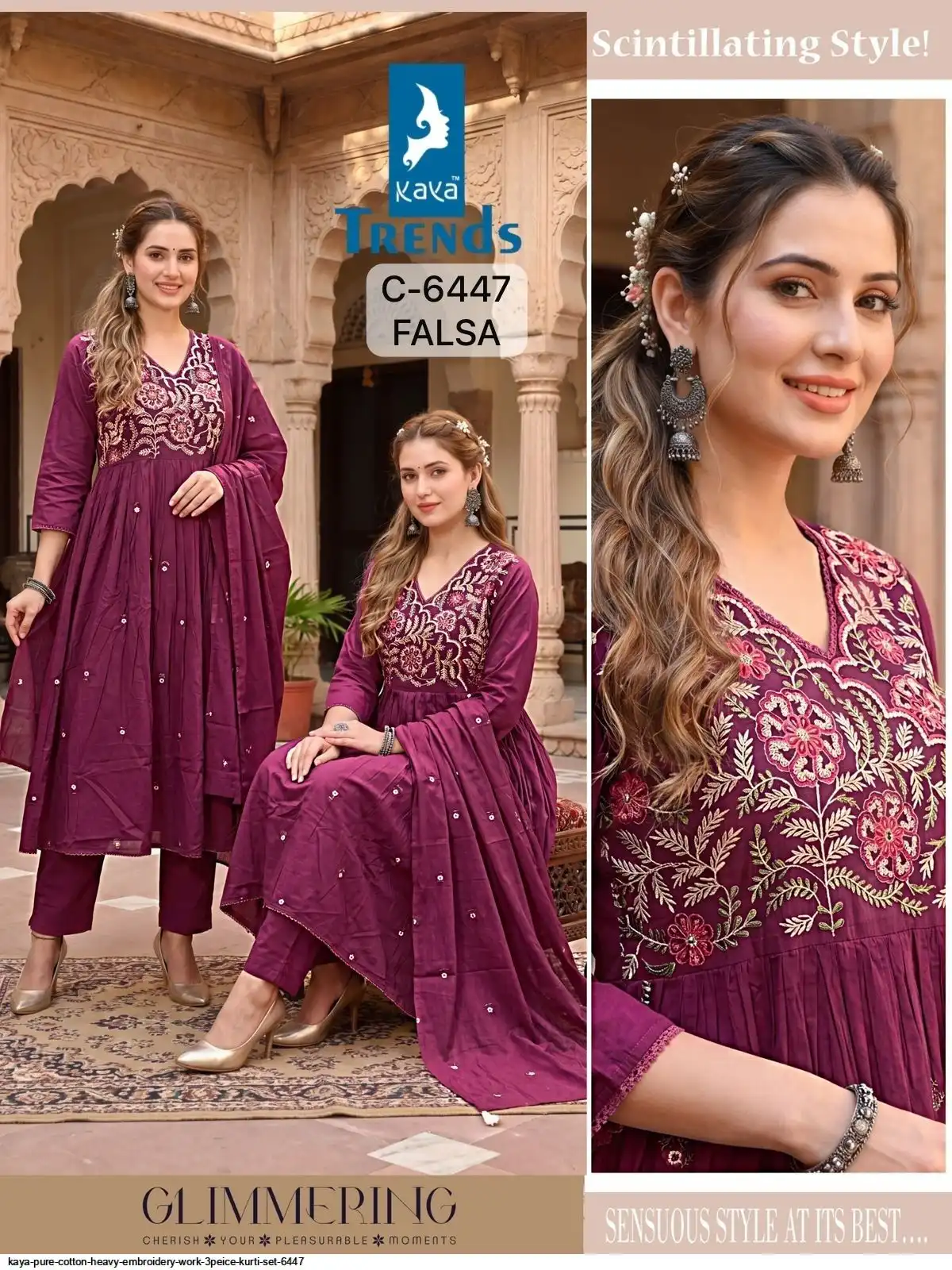 KAYA PURE COTTON HEAVY EMBROIDERY WORK 3PEICE KURTI SET 6447 B