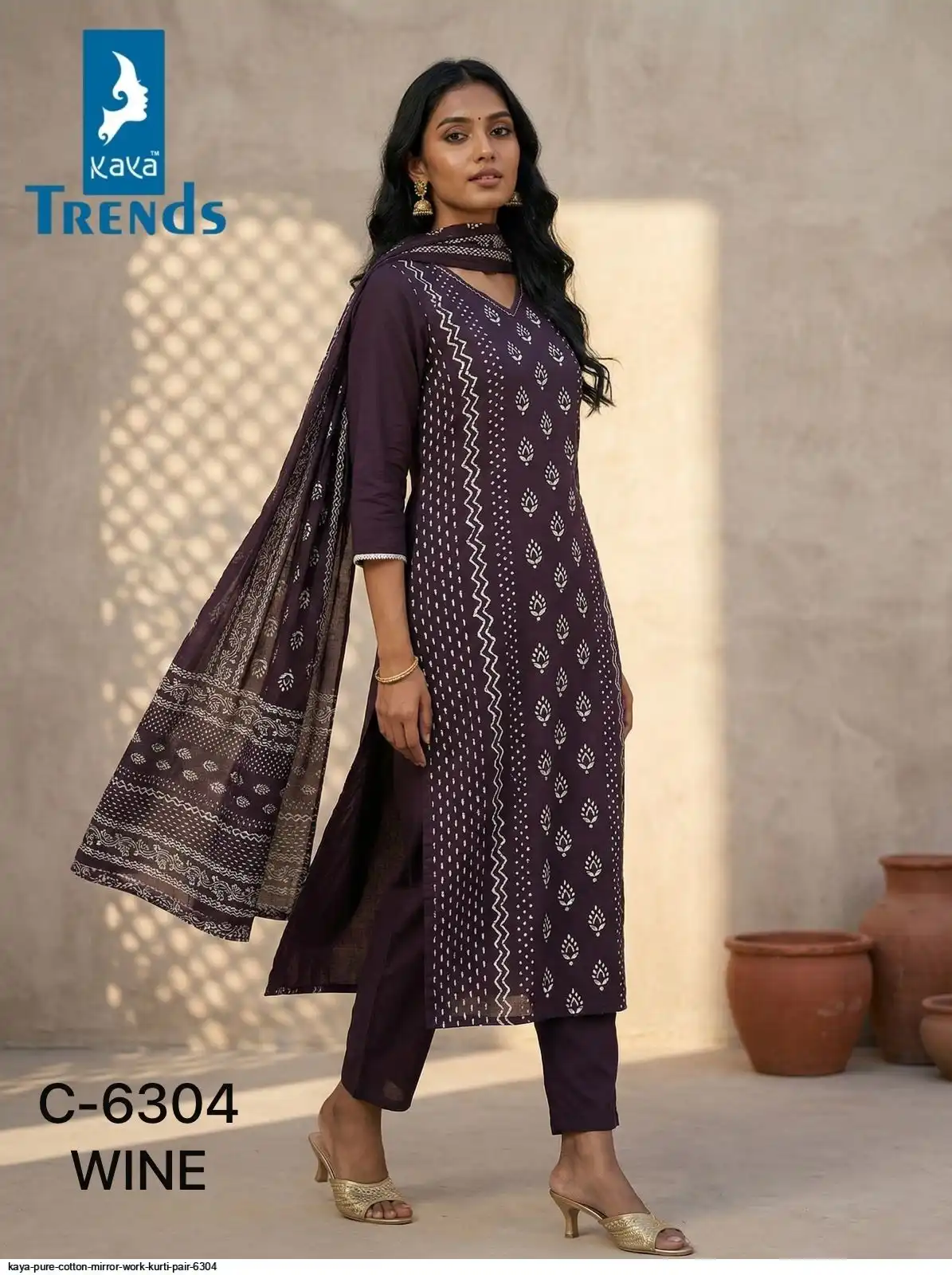 KAYA PURE COTTON MIRROR WORK KURTI PAIR 6304 C