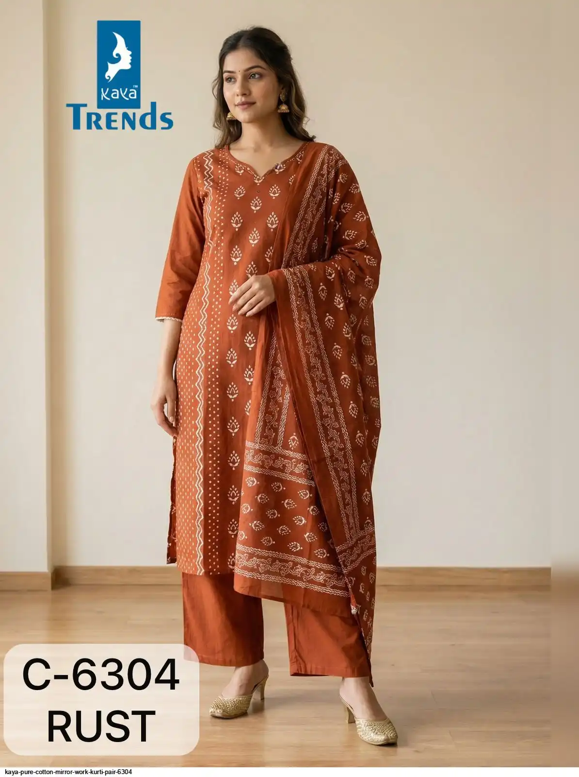 KAYA PURE COTTON MIRROR WORK KURTI PAIR 6304 D