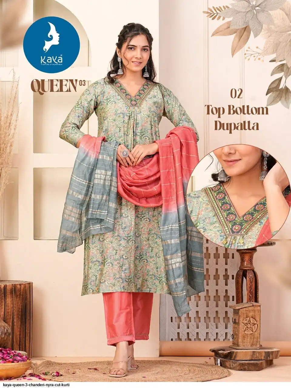 KAYA QUEEN 3 CHANDERI NYRA CUT KURTI B