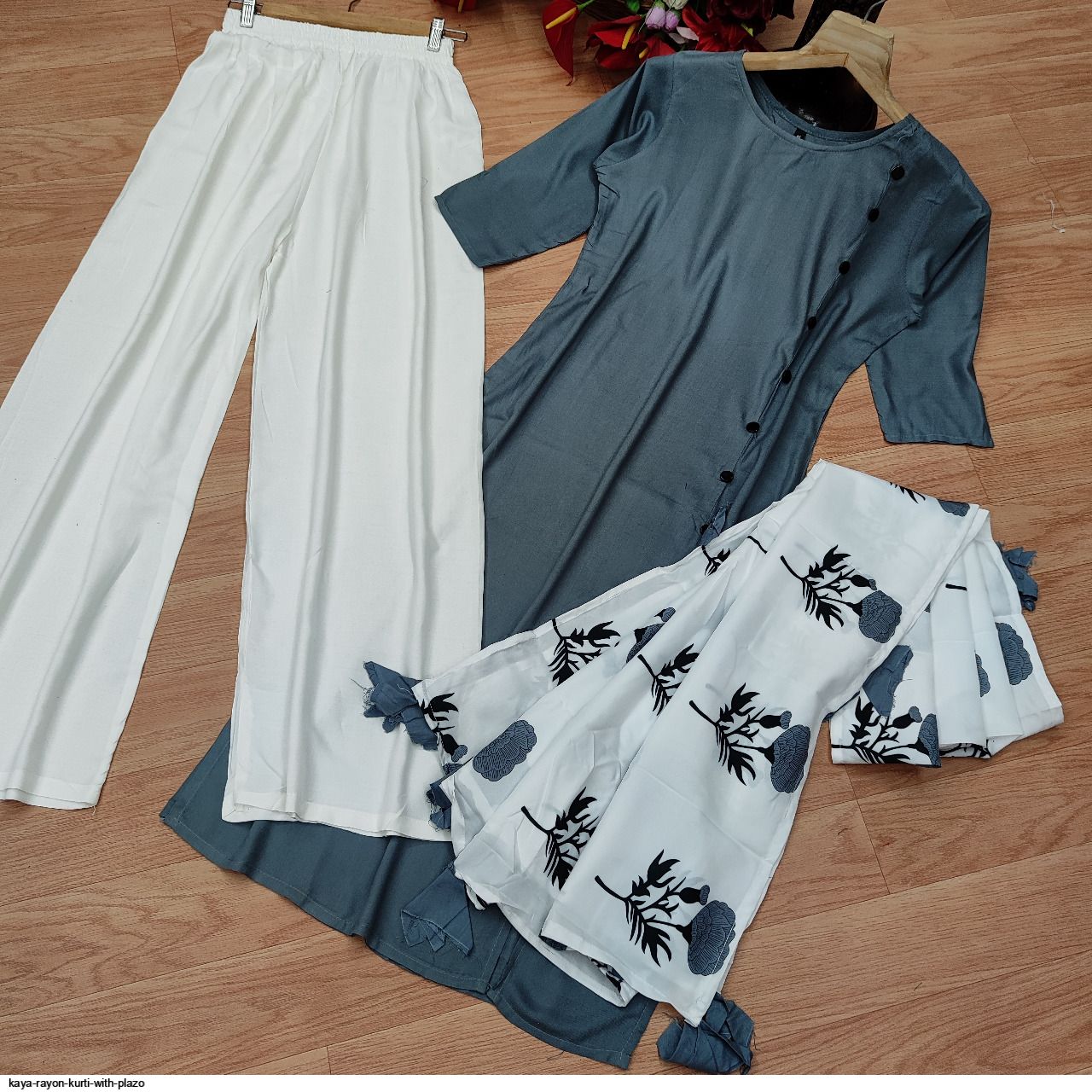 KAYA RAYON KURTI WITH PLAZO KURTI WITH PALAZOO E