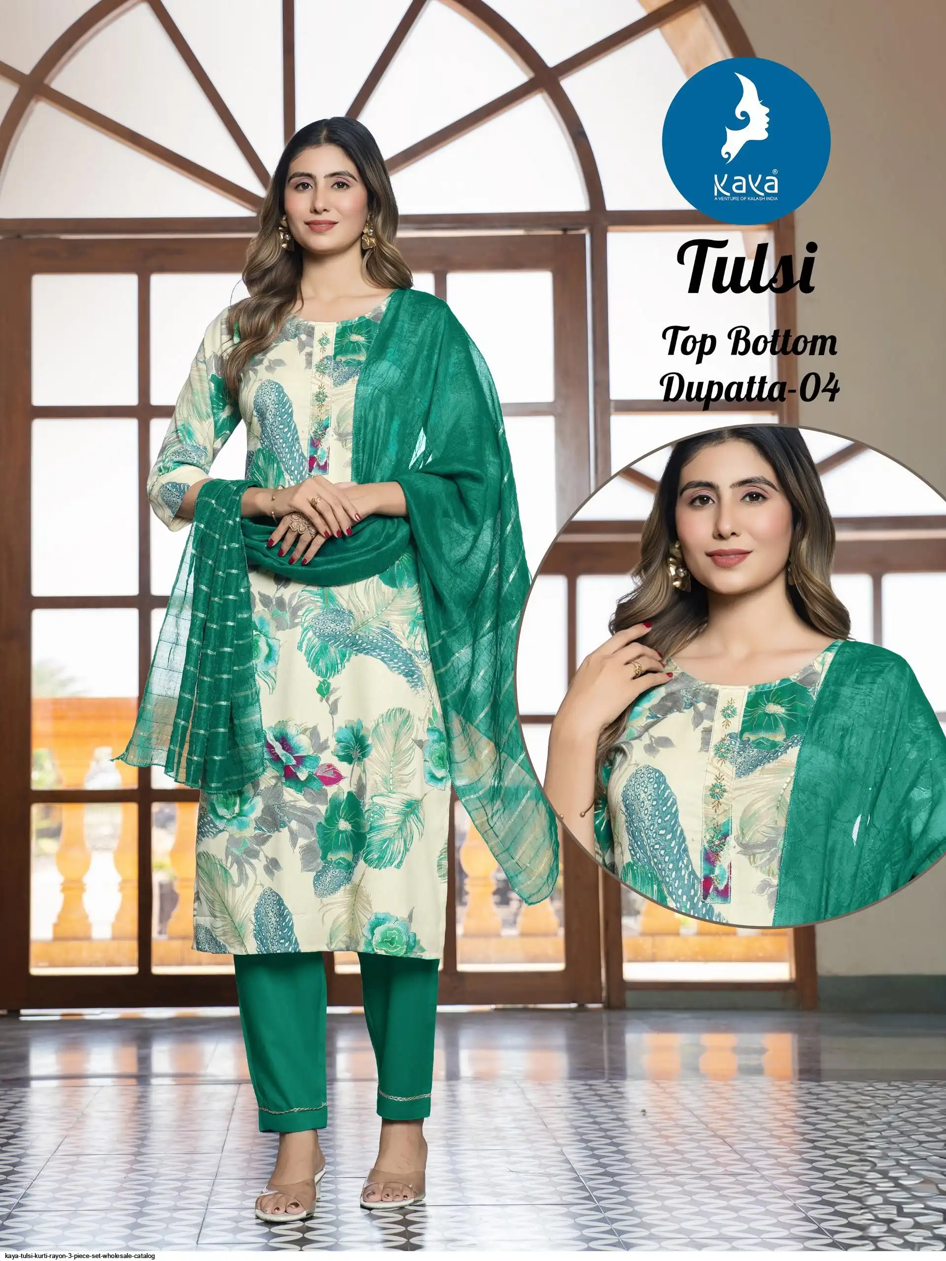 KAYA TULSI KURTI RAYON 3 PIECE SET WHOLESALE CATALOG 04
