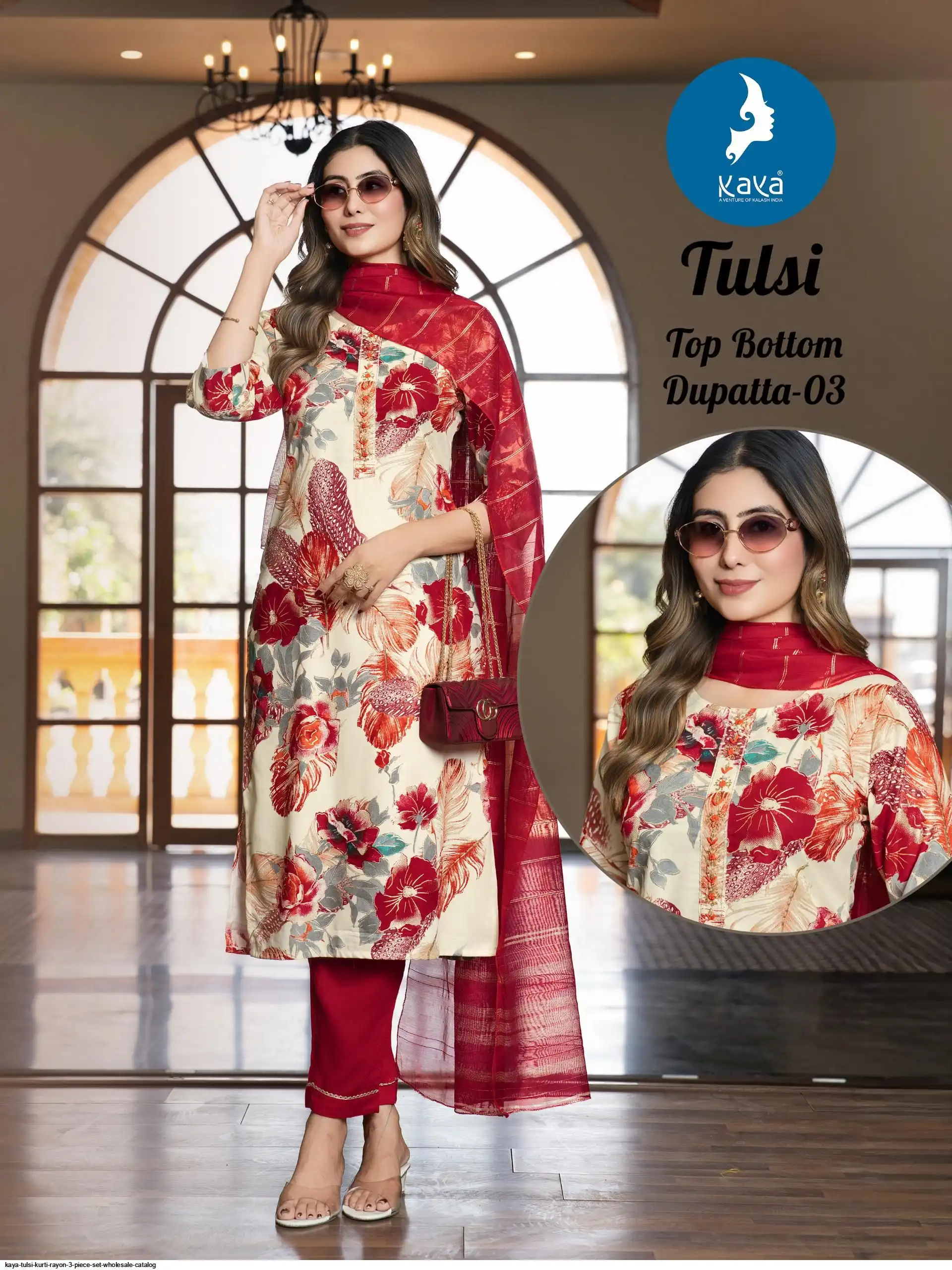 KAYA TULSI KURTI RAYON 3 PIECE SET WHOLESALE CATALOG 03