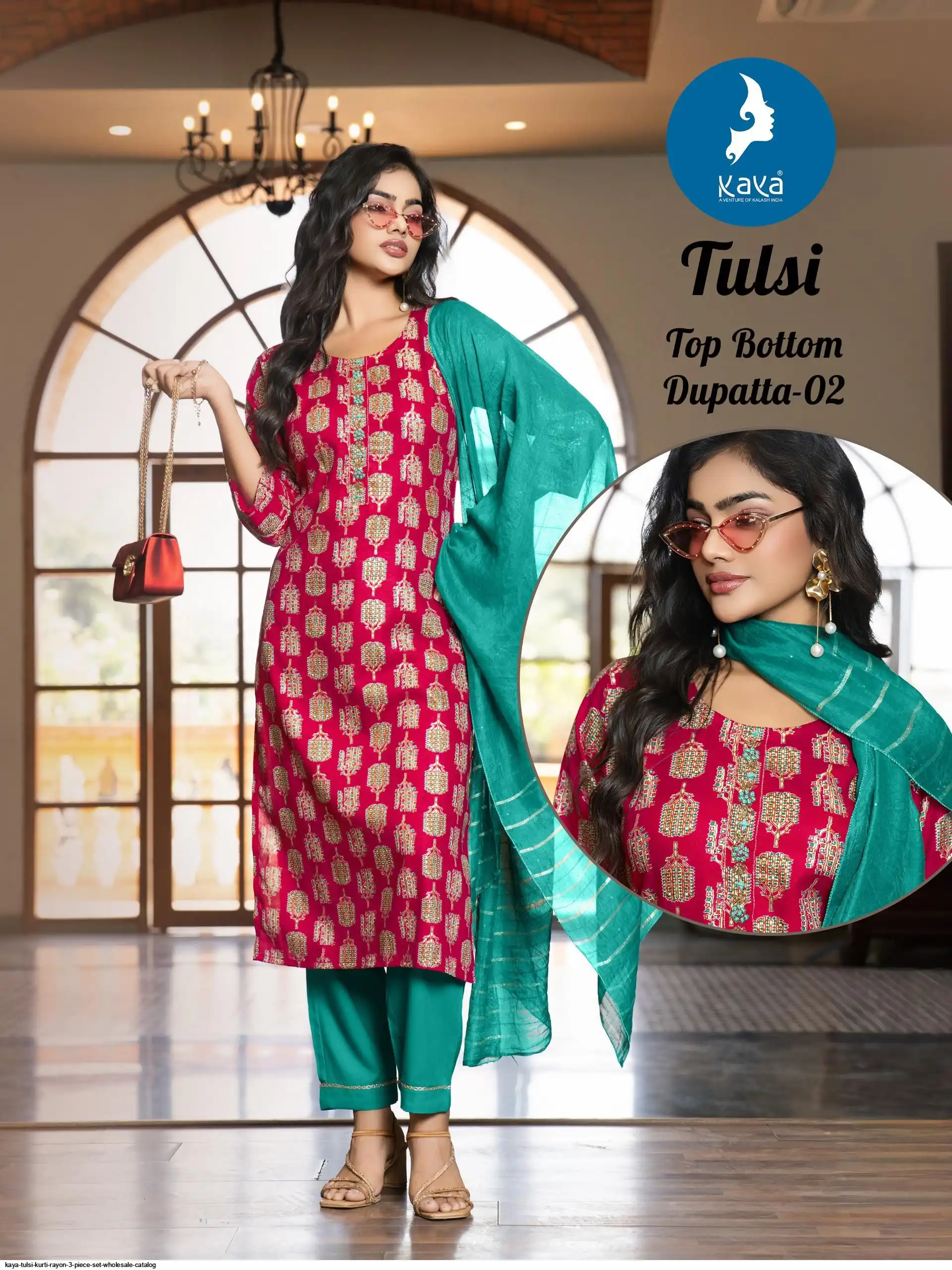 KAYA TULSI KURTI RAYON 3 PIECE SET WHOLESALE CATALOG 02