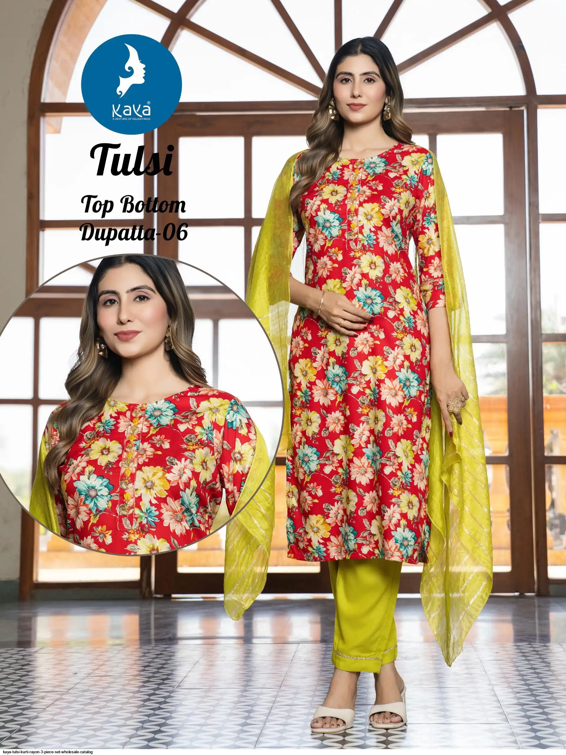 KAYA TULSI KURTI RAYON 3 PIECE SET WHOLESALE CATALOG 06