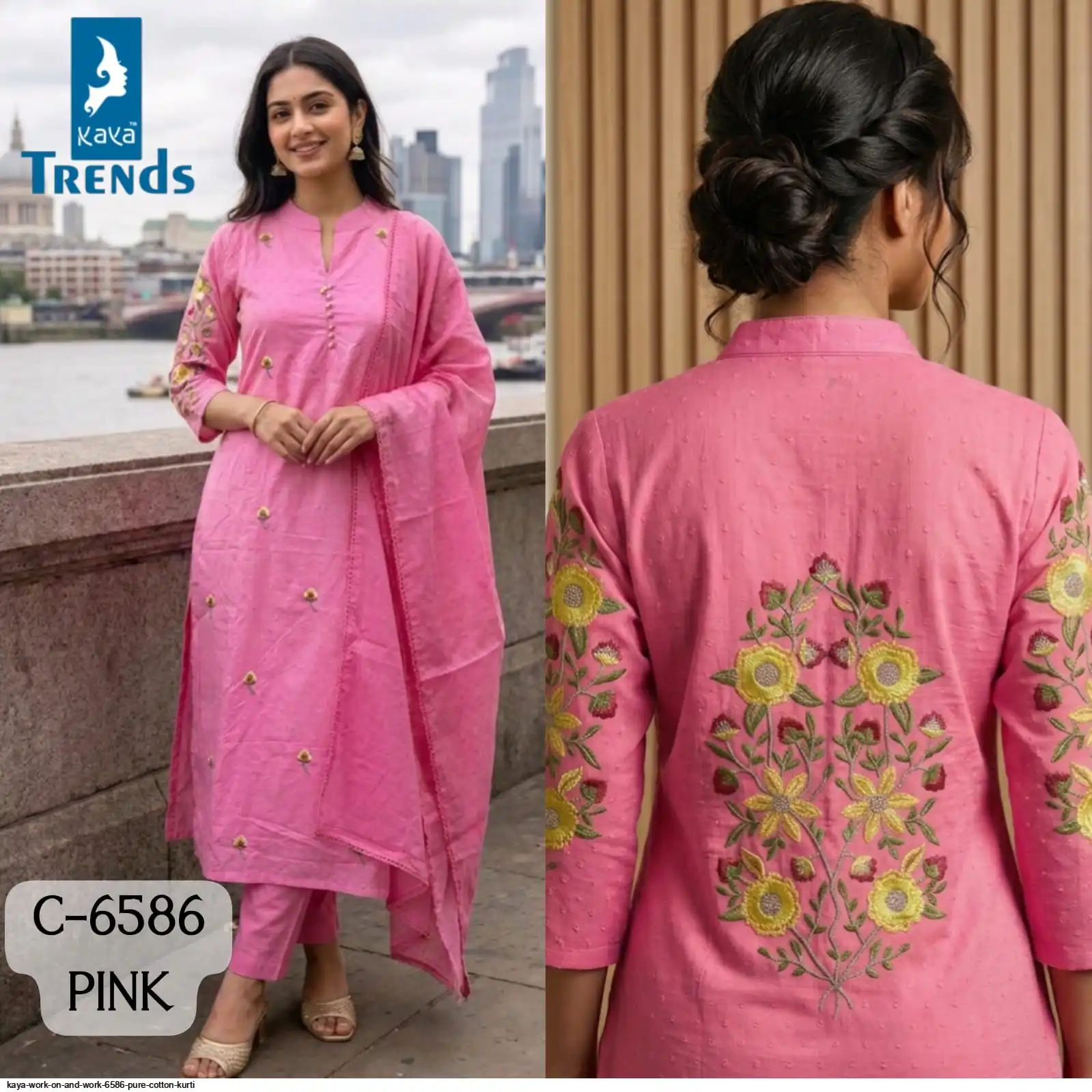 KAYA WORK ON AND WORK 6586 PURE COTTON KURTI C 6586