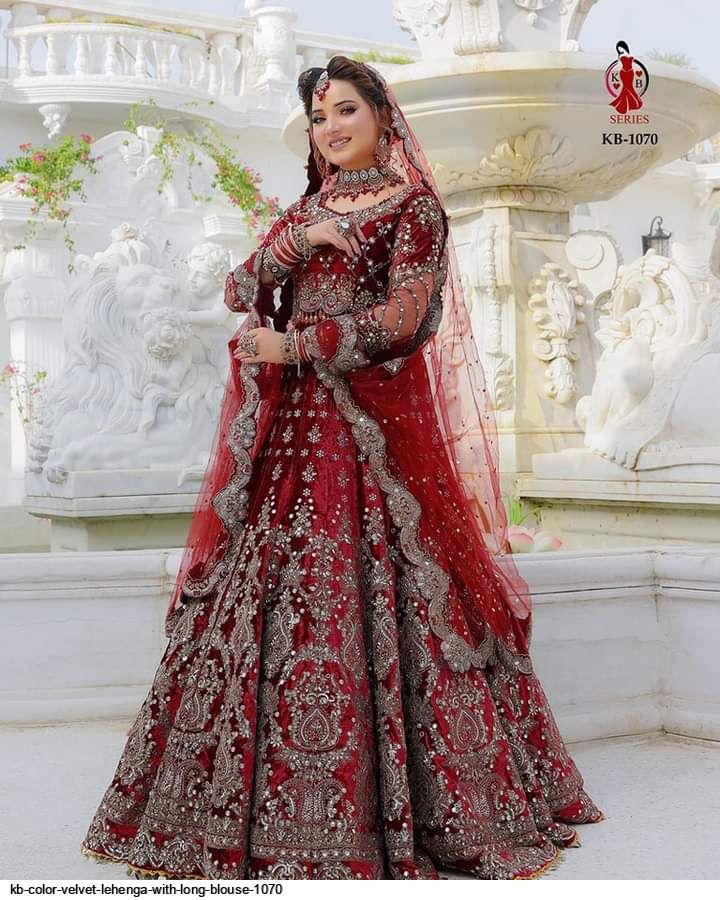 Red velvet bridal lehenga choli 8317