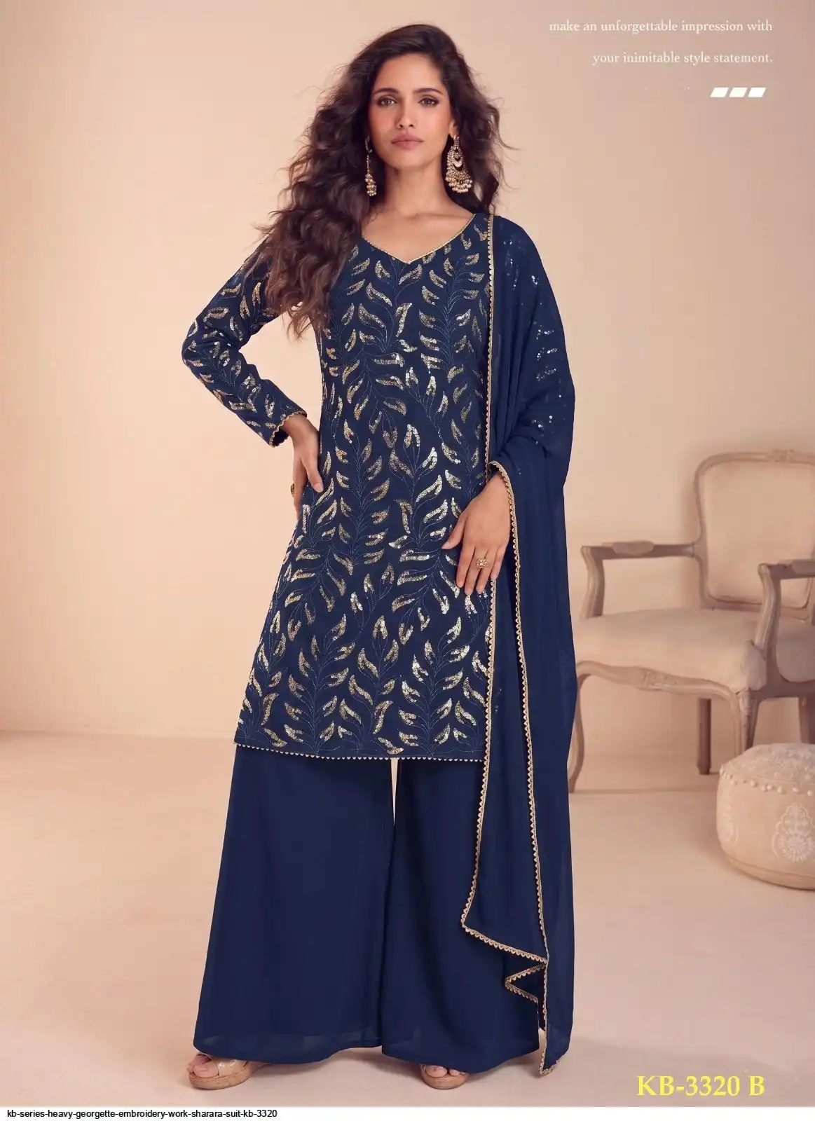 KB SERIES HEAVY GEORGETTE EMBROIDERY WORK SHARARA SUIT KB 3320 B