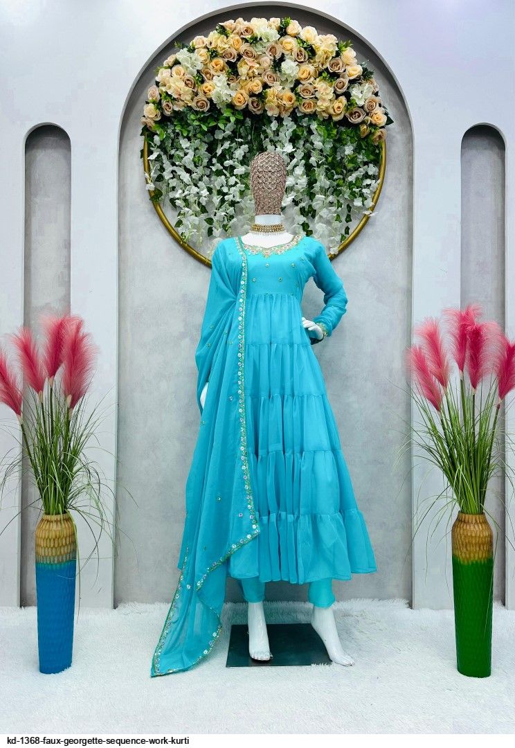 KD 1368 FAUX GEORGETTE SEQUENCE WORK KURTI
