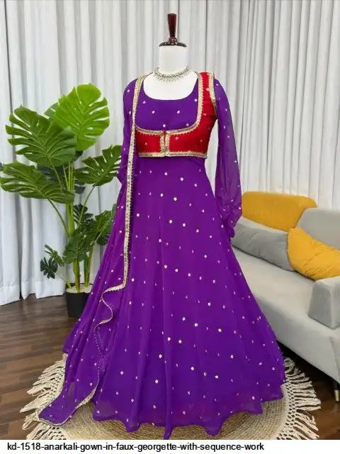 KD 1518 ANARKALI GOWN IN FAUX GEORGETTE WITH SEQUENCE WORK B