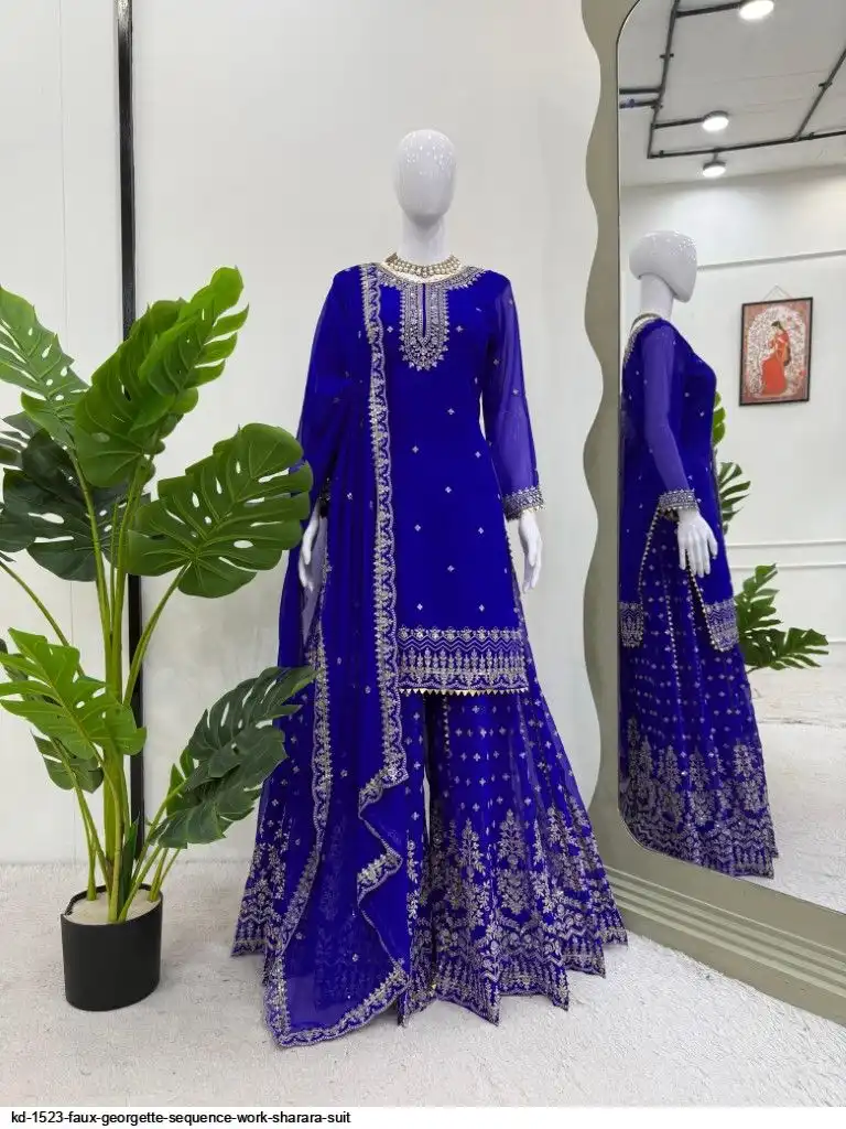 KD 1523 FAUX GEORGETTE SEQUENCE WORK SHARARA SUIT