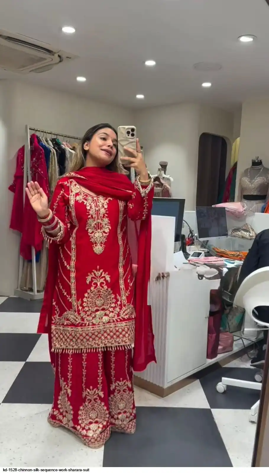 KD 1528 CHINNON SILK SEQUENCE WORK SHARARA SUIT